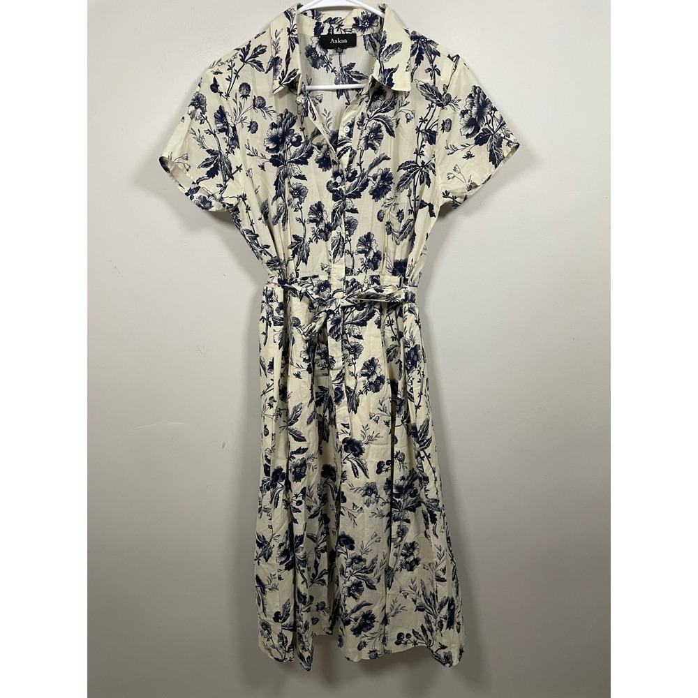 Aakaa Floral Midi Shirt Dress Size Large Modest Feminine Summer Coastal Boho